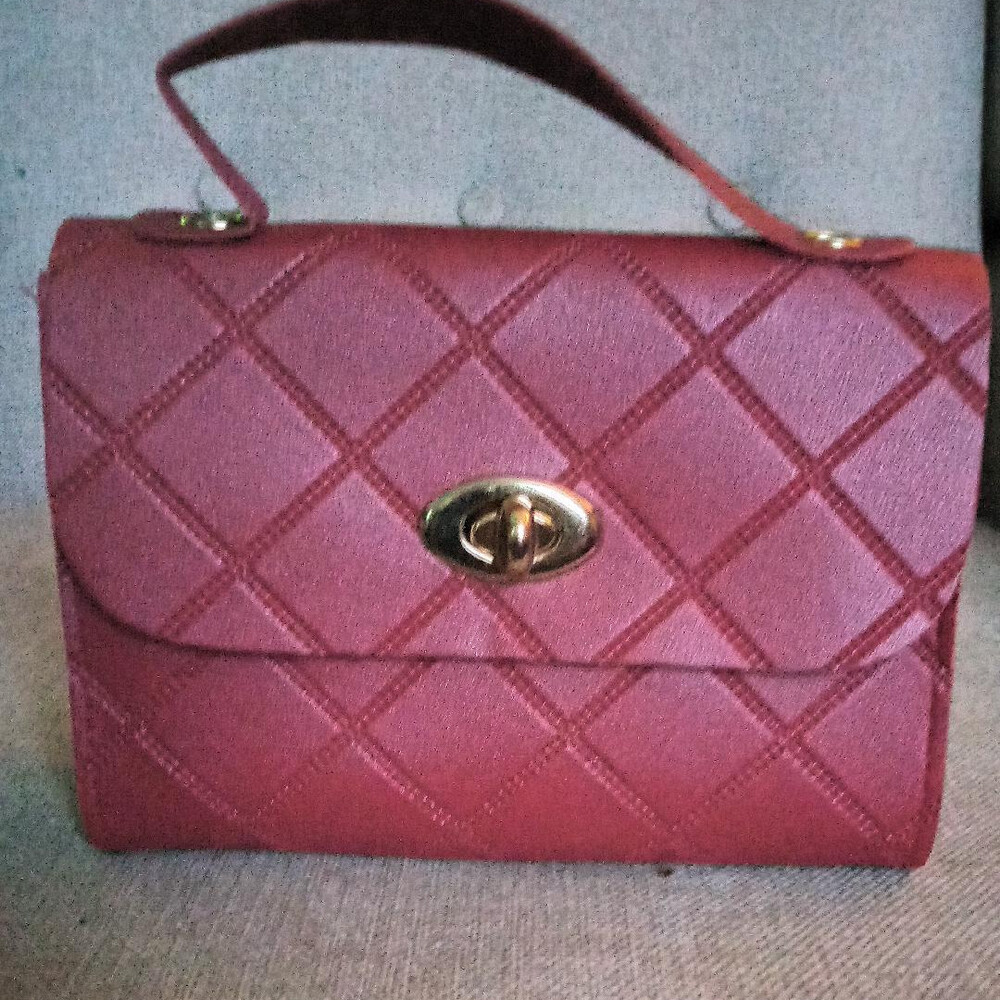 Pink Quilted Top Handle Satchel Gold Turn Lock